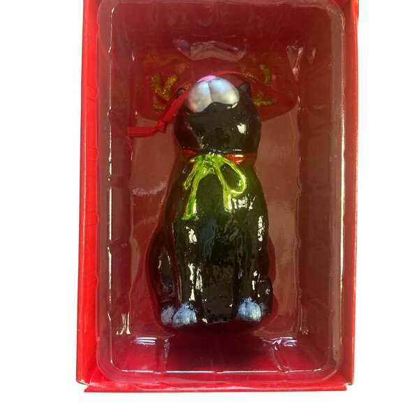 Vintage Kurt Adler Linnea Riley Glass Cat as Reindeer Ornament Art Inst Chicago - Picture 5 of 13